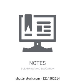 Notes icon. Trendy Notes logo concept on white background from E-learning and education collection. Suitable for use on web apps, mobile apps and print media.
