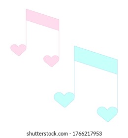 Icono de notas vector, melodía, canción, música, sonido, señal de audio aislado en el fondo oscuro. Firma plana rellena para concepto móvil y diseño web. La música apunta a un ícono colorido. Icono de notas con forma de corazón