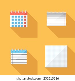 Notes icons. Flat design style modern vector illustration. Isolated on stylish color background. Flat long shadow icon. Elements in flat design.