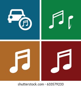 Notes icons set. set of 4 notes filled icons such as car music, note