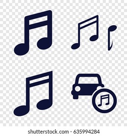 Notes icons set. set of 4 notes filled icons such as car music, note