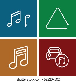 Notes icons set. set of 4 notes outline icons such as triangle musical instrument, car music