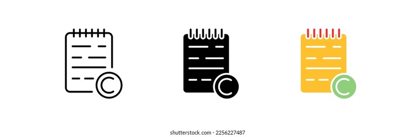 Notes icons set. Abstract, notes, notepad, notebook, documents, note, book, visualization, paper, pen, message, form. Information concept. Vector line icon in different styles