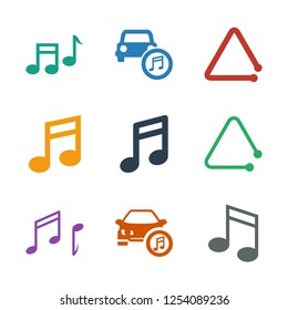 notes icons. Trendy 9 notes icons. Contain icons such as music note, car music, note, triangle musical instrument. notes icon for web and mobile.