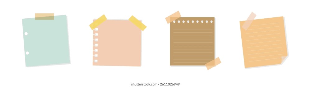 Notes illustration. Colorful Sticky Notes with Sticker Tape Vector Set