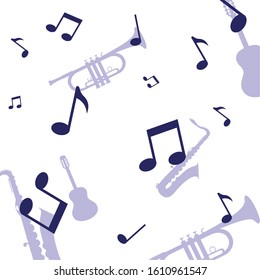 Notes and instruments design, Music sound melody song musical art and composition theme Vector illustration
