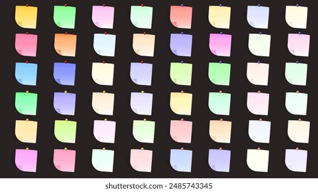Notas y etiquetas Colección sobre fondo negro, Recordatorio de reunión de papel de notas, Diseño plano moderno, ilustración Vector EPS 10