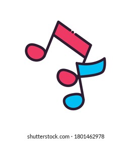 notes line and fill style icon design, Music sound melody song musical art and composition theme Vector illustration