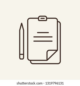 Notes line icon. Notepad, pencil, papers. Mass media concept. Can be used for topics like journalist tool, news making, article writing