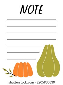 Notes list template. Organizer and Schedule with place for Notes. Good for Kids.
