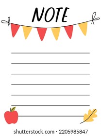 Notes list template. Organizer and Schedule with place for Notes. Good for Kids.
