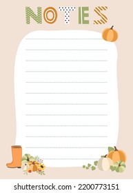 Notes list template. Vector illustration with autumn elements for planner. Cute and trendy.