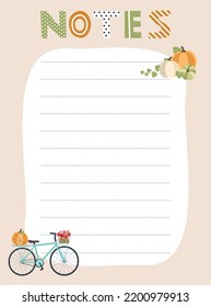 Notes list template. Vector illustration in autumn design for planner. Cute and trendy.