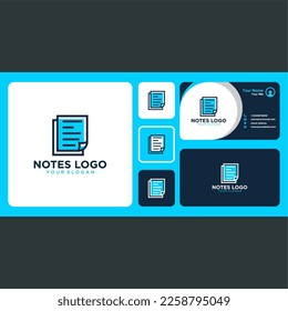 Notes logo design with paper and business card