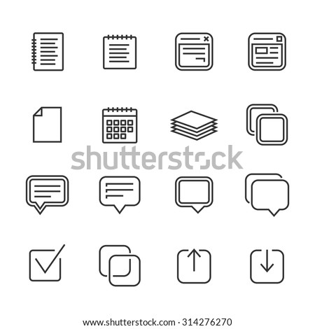 Notes, memos and plans linear icons. Outlined icons. Linear style