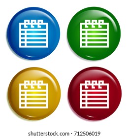 Notes multi color gradient glossy badge icon set. Realistic shiny badge icon or logo mockup