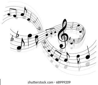 Notes with music elements as a musical background design. Jpeg version also available in gallery