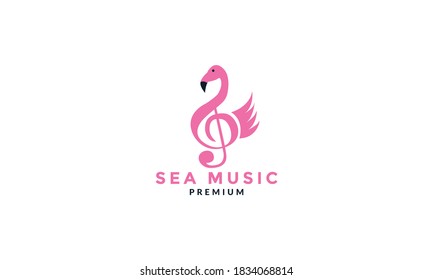 notes music with flamingo bird logo vector illustration design