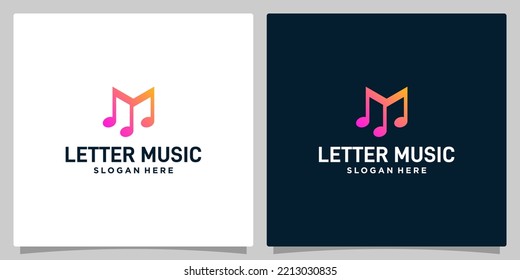 Notes music logo design template with letter m logo design. Premium vector