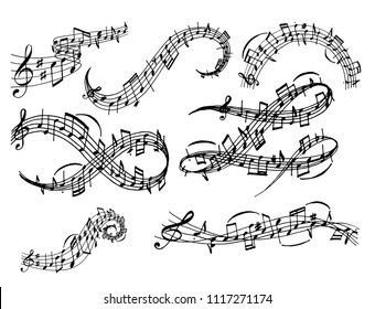 Notes music melody colorfull musician symbols sound melody text writting audio symphony vector illustration