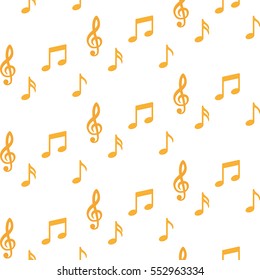 Notes. Music. Seamless pattern on white background. Vector illustration. Flat design style. Swatch inside