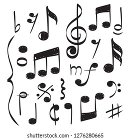 Notes music. Vector hand drawn muzician staff treble clef for song vector concept pictures