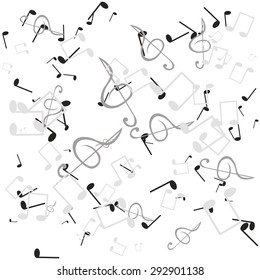 notes and musical keys on a white background