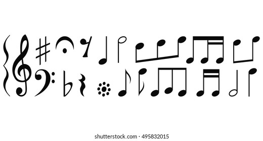 Notes and musical notations, set vector for print or website design