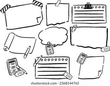 Notes and Notebooks Sticky Notes Frame Illustration Set Line Art