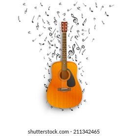 Notes off of the guitar, Guitar fly icon notes, Vector illustration