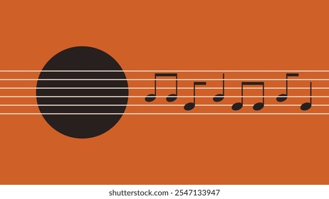 Notes on guitar strings. Music illustration in creative flat style.