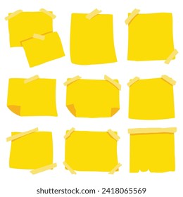 notes on plain sheets of paper, sticky notes and tape. yellow memo, note paper, information paper. suitable for social media, infographics, flyers etc