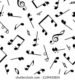 Notes on a solid white background for your design. Musical notes seamless pattern. Music  vector illustration without transparency. Isolated on white background