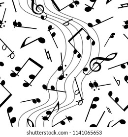 Notes on a solid white background for your design. Musical notes seamless pattern. Music  vector illustration without transparency. Isolated on white background