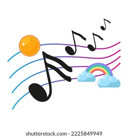 Notes on the stave. Funny notes. Music for children.Vector illustration.