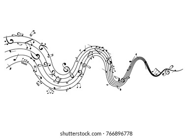 Notes on the wavy path. Music decoration element isolated on the white background.