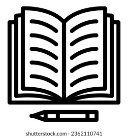Notes in open notebook and pencil line icon, education concept, copy book and pen vector sign on white background, outline style icon for mobile concept and web design. Vector graphics