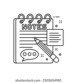 Icono de contorno de notas, Ilustración vectorial