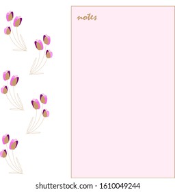 notes page with gold, pink and purple tulips