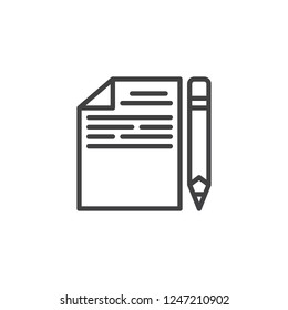 Notes page and pen outline icon. linear style sign for mobile concept and web design. Paper sheet and pencil simple line vector icon. Symbol, logo illustration. Pixel perfect vector graphics
