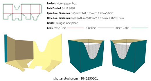Notes paper box packaging design template gluing die cut - vector