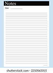 Notes paper , notebook , notes paper template , office notes paper , black and white and blue colors, paper vector