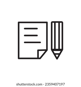 Notes paper and pen outline icon. Writing pad and pen simple line vector icon. flat illustration on white background..eps
