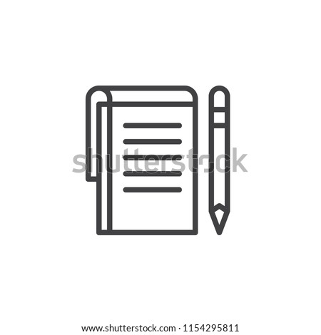 Notes paper and pen outline icon. linear style sign for mobile concept and web design. Writing pad and pen simple line vector icon. Symbol, logo illustration. Pixel perfect vector graphics