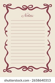 Folha De Papel De Notas Em Whimsical Curly Vermelho Forrado Quadro Arco Retro Vintage Imprimível Vetor Design