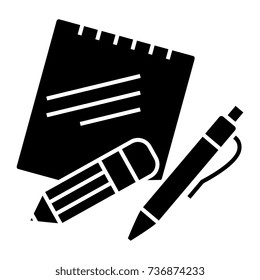 notes with pen and pencil icon, illustration, vector sign on isolated background