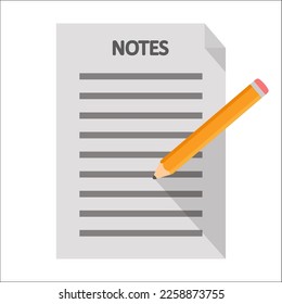 Notes and pencil vector illustration. Graphic flat design.