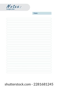 Notes of personal monthly budget planner, vector illustration