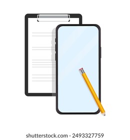 Notes and phone. Learning via the Internet, distance learning. Vector illustration