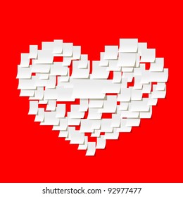 Notes placed in a heart shape for v-day